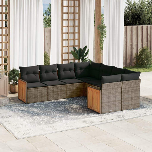 Set Divano da Giardino 8 pz con Cuscini Grigio in Polyrattan - homemem39