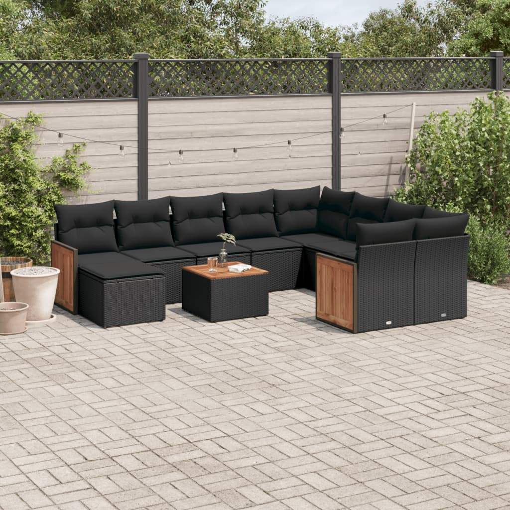 Set Divani da Giardino 11 pz con Cuscini in Polyrattan Nero - homemem39