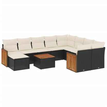 Set Divani da Giardino 11 pz con Cuscini in Polyrattan Nero