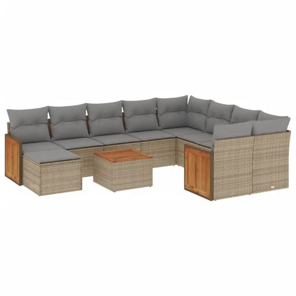 Set Divani da Giardino 11 pz con Cuscini Beige in Polyrattan - homemem39
