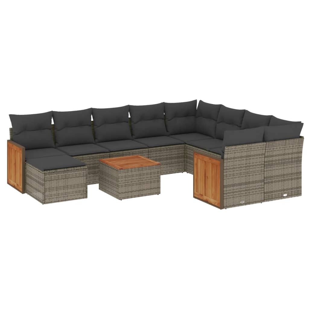 Set Divani da Giardino 11 pz con Cuscini in Polyrattan Grigio
