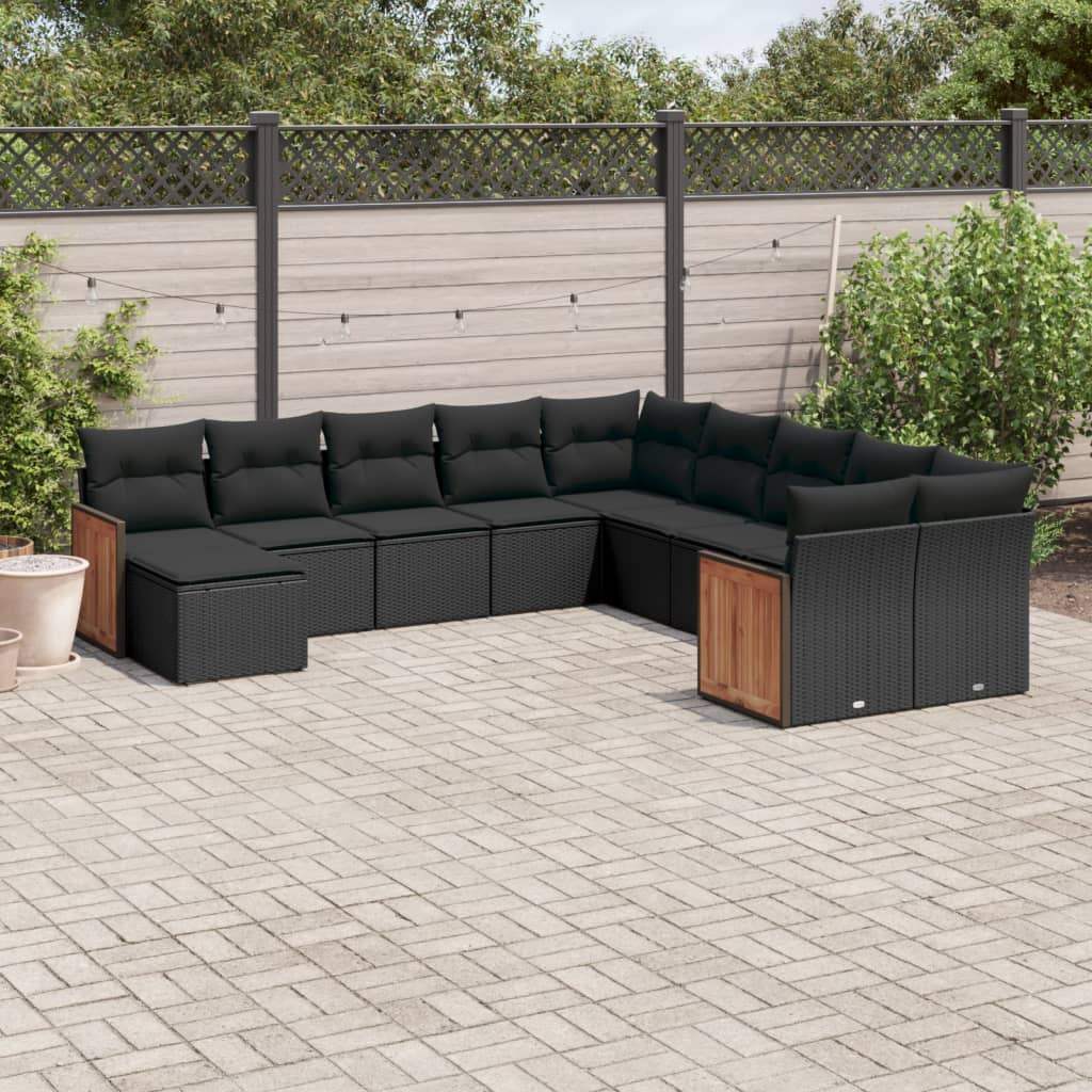 Set Divani da Giardino 11 pz con Cuscini in Polyrattan Nero - homemem39