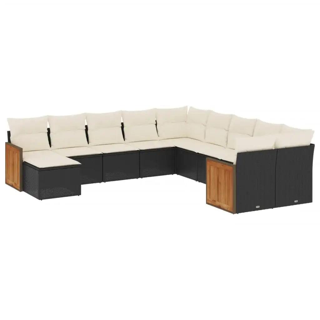 Set Divani da Giardino 11 pz con Cuscini in Polyrattan Nero - homemem39