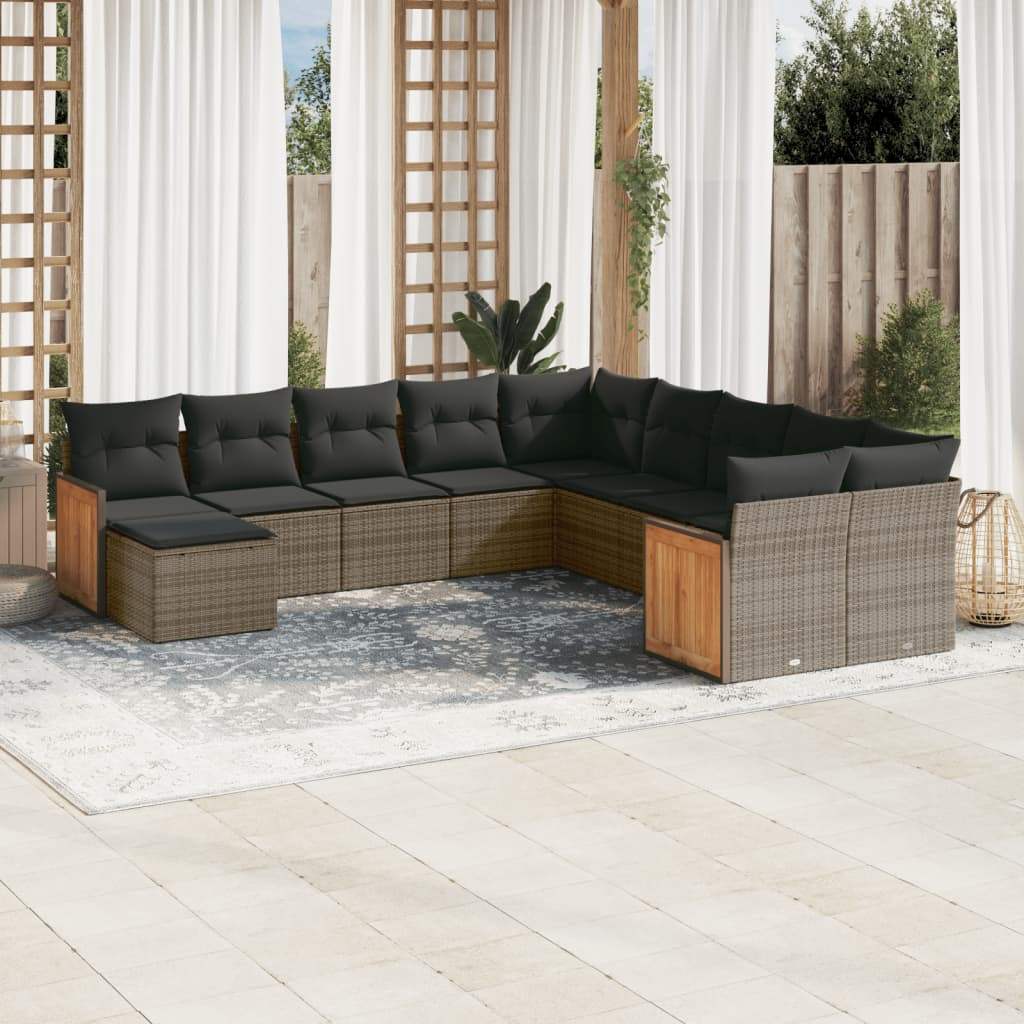 Set Divani da Giardino 11 pz con Cuscini in Polyrattan Grigio - homemem39