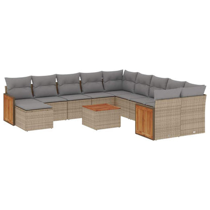Set Divani da Giardino 12 pz con Cuscini Beige in Polyrattan - homemem39