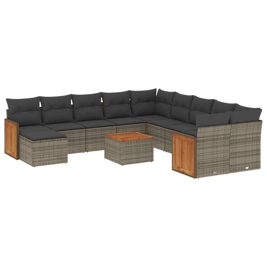 Set Divani da Giardino 12 pz con Cuscini Grigio in Polyrattan - homemem39