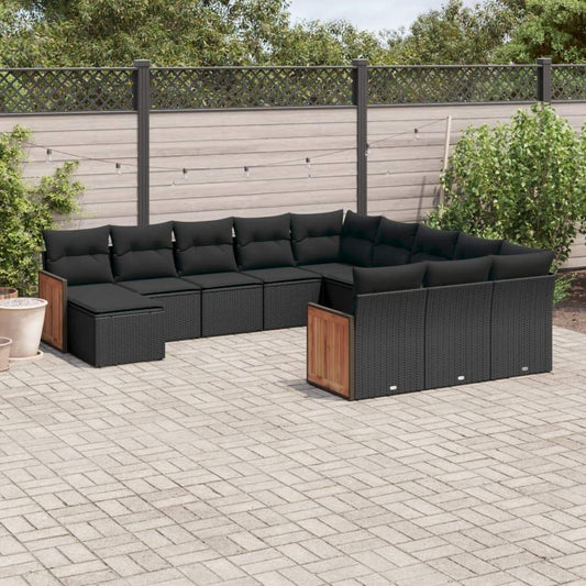 Set Divani da Giardino 12 pz con Cuscini Nero in Polyrattan - homemem39
