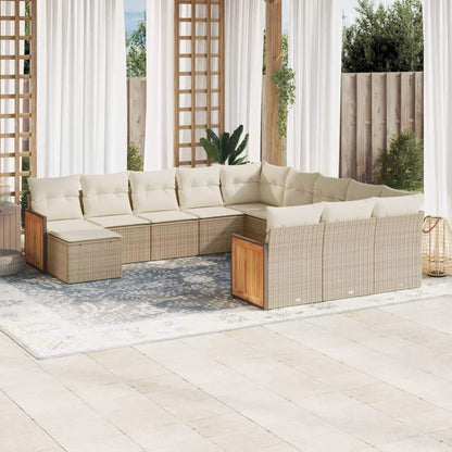 Set Divani da Giardino 12 pz con Cuscini Beige in Polyrattan - homemem39