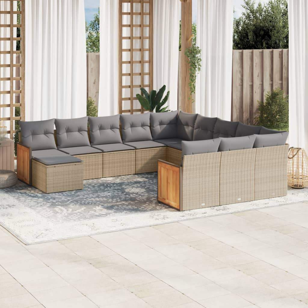 Set Divani da Giardino 12 pz con Cuscini Beige in Polyrattan - homemem39