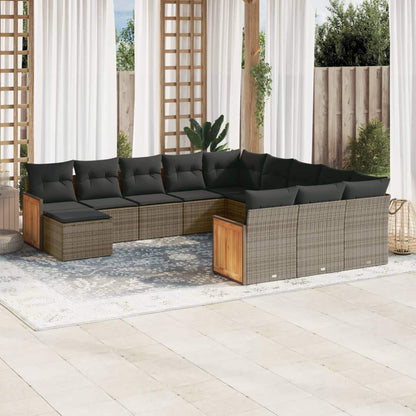 Set Divani da Giardino 12 pz con Cuscini Grigio in Polyrattan - homemem39