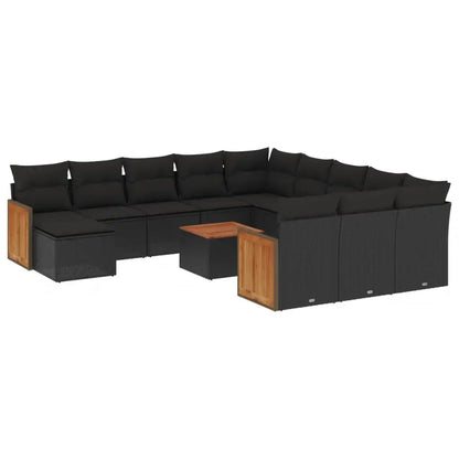 Set Divani da Giardino 13pz con Cuscini Nero in Polyrattan - homemem39
