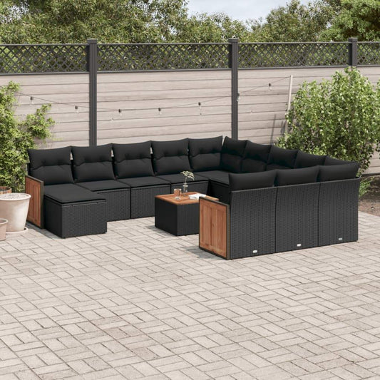 Set Divani da Giardino 13pz con Cuscini Nero in Polyrattan - homemem39
