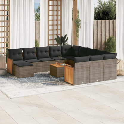 Set Divani da Giardino 13 pz con Cuscini Grigio in Polyrattan - homemem39