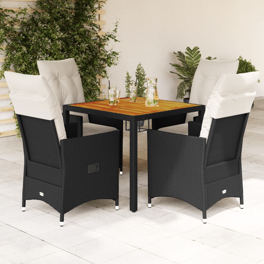 Set da Pranzo da Giardino 5 pz Nero con Cuscini in Polyrattan - homemem39