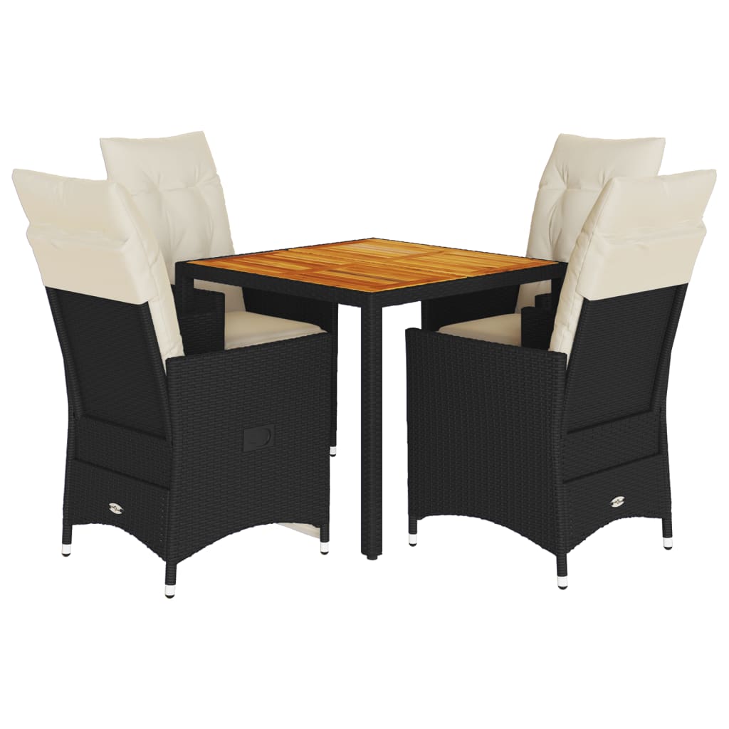 Set da Pranzo da Giardino 5 pz Nero con Cuscini in Polyrattan - homemem39