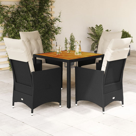 Set da Pranzo da Giardino 5 pz Nero con Cuscini in Polyrattan