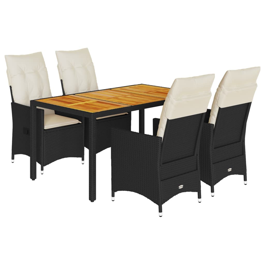 Set da Pranzo da Giardino 5 pz Nero con Cuscini in Polyrattan | homemem39