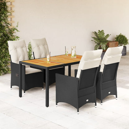 Set da Pranzo da Giardino 5 pz Nero con Cuscini in Polyrattan | homemem39