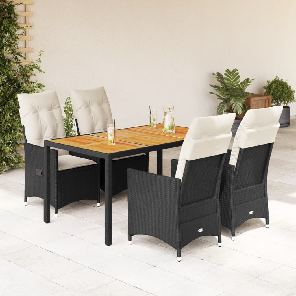 Set da Pranzo da Giardino 5 pz Nero con Cuscini in Polyrattan - homemem39