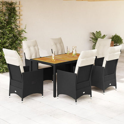 Set da Pranzo da Giardino 7 pz Nero con Cuscini in Polyrattan | homemem39