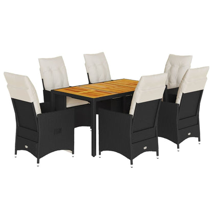 Set da Pranzo da Giardino 7 pz Nero con Cuscini in Polyrattan - homemem39
