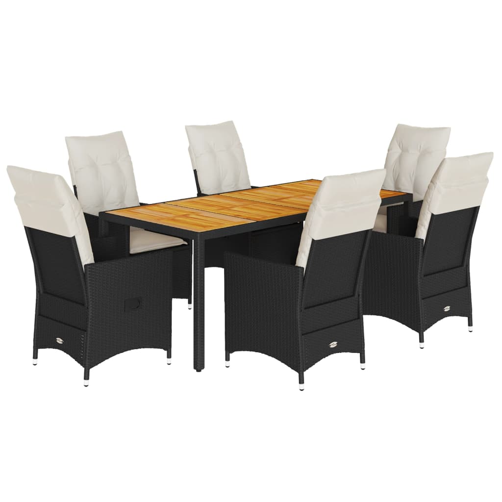 Set da Pranzo da Giardino 7 pz Nero con Cuscini in Polyrattan - homemem39