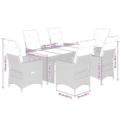 Set da Pranzo da Giardino 7 pz Nero con Cuscini in Polyrattan | homemem39