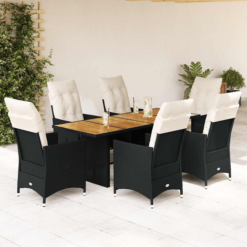 Set da Pranzo da Giardino 7 pz Nero con Cuscini in Polyrattan - homemem39
