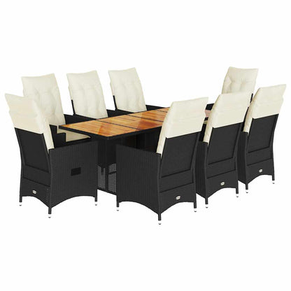 Set da Pranzo da Giardino 9 pz con Cuscini Nero in Polyrattan | homemem39