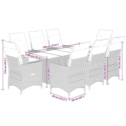 Set da Pranzo da Giardino 9 pz con Cuscini Nero in Polyrattan | homemem39