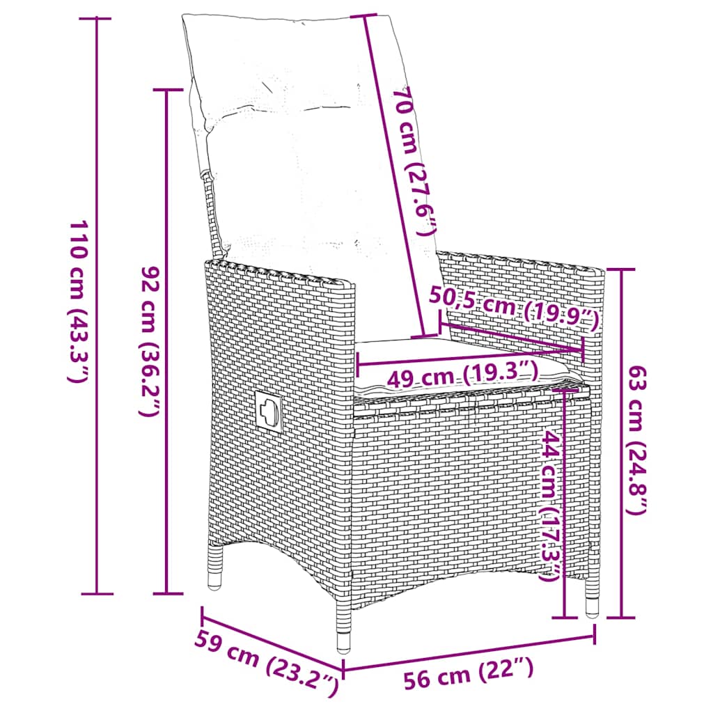 Set da Pranzo da Giardino 9 pz con Cuscini Nero in Polyrattan | homemem39