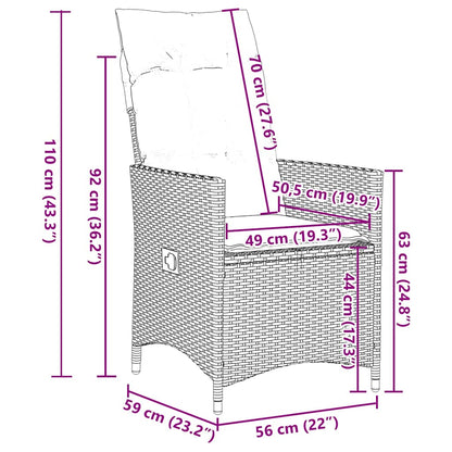 Set da Pranzo da Giardino 9 pz con Cuscini Nero in Polyrattan | homemem39