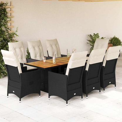 Set da Pranzo da Giardino 9 pz con Cuscini Nero in Polyrattan | homemem39