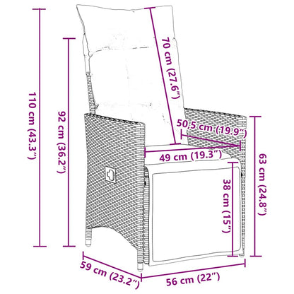 Set da Pranzo da Giardino 9 pz con Cuscini Nero in Polyrattan | homemem39