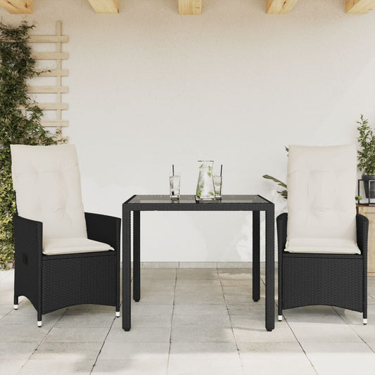 Set da Bistrò 3 pz con Cuscini Nero in Polyrattan - homemem39