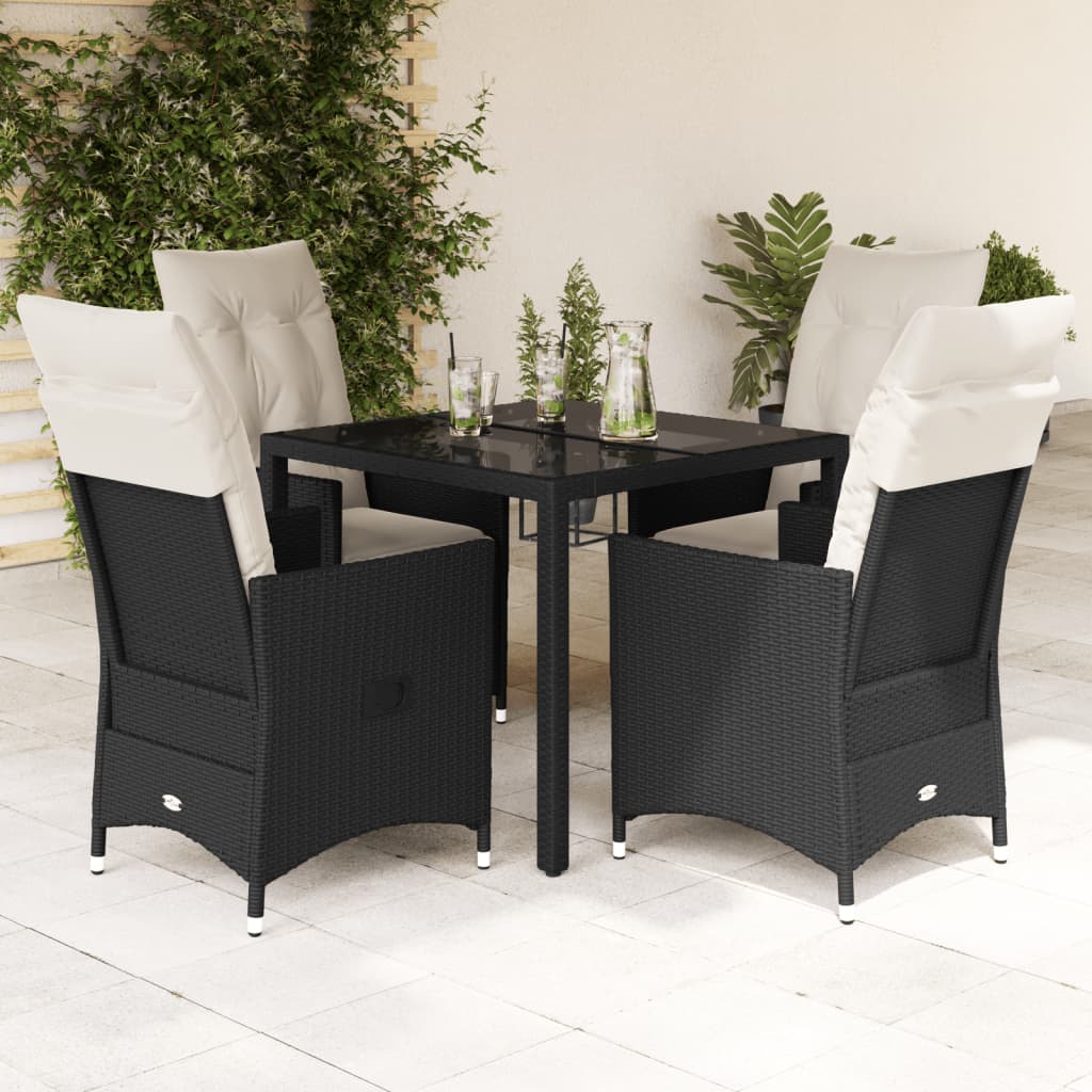 Set da Pranzo da Giardino 5 pz Nero con Cuscini in Polyrattan - homemem39