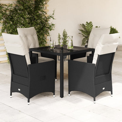 Set da Pranzo da Giardino 5 pz Nero con Cuscini in Polyrattan - homemem39