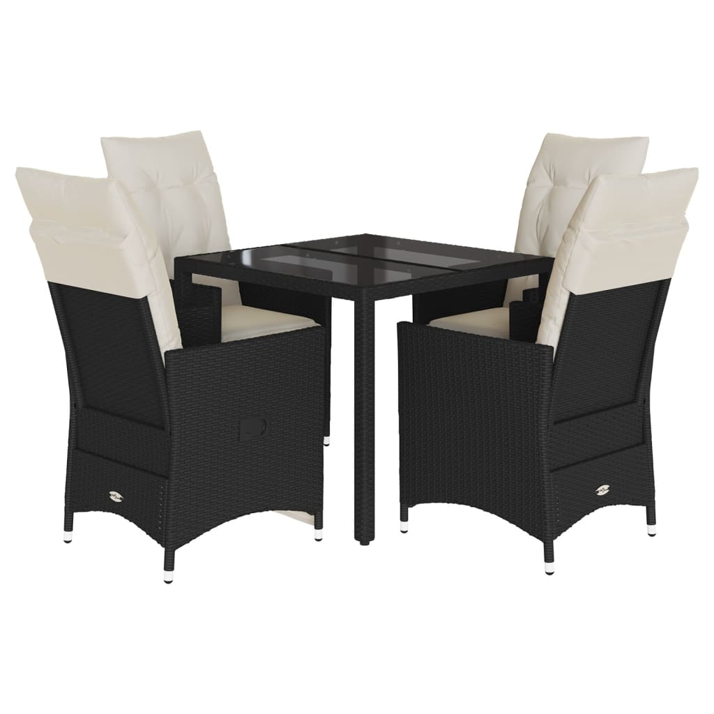 Set da Pranzo da Giardino 5 pz Nero con Cuscini in Polyrattan - homemem39