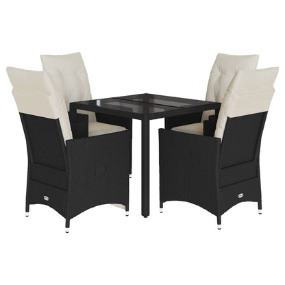 Set da Pranzo da Giardino 5 pz Nero con Cuscini in Polyrattan - homemem39