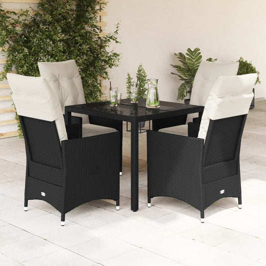 Set da Pranzo da Giardino 5 pz Nero con Cuscini in Polyrattan - homemem39