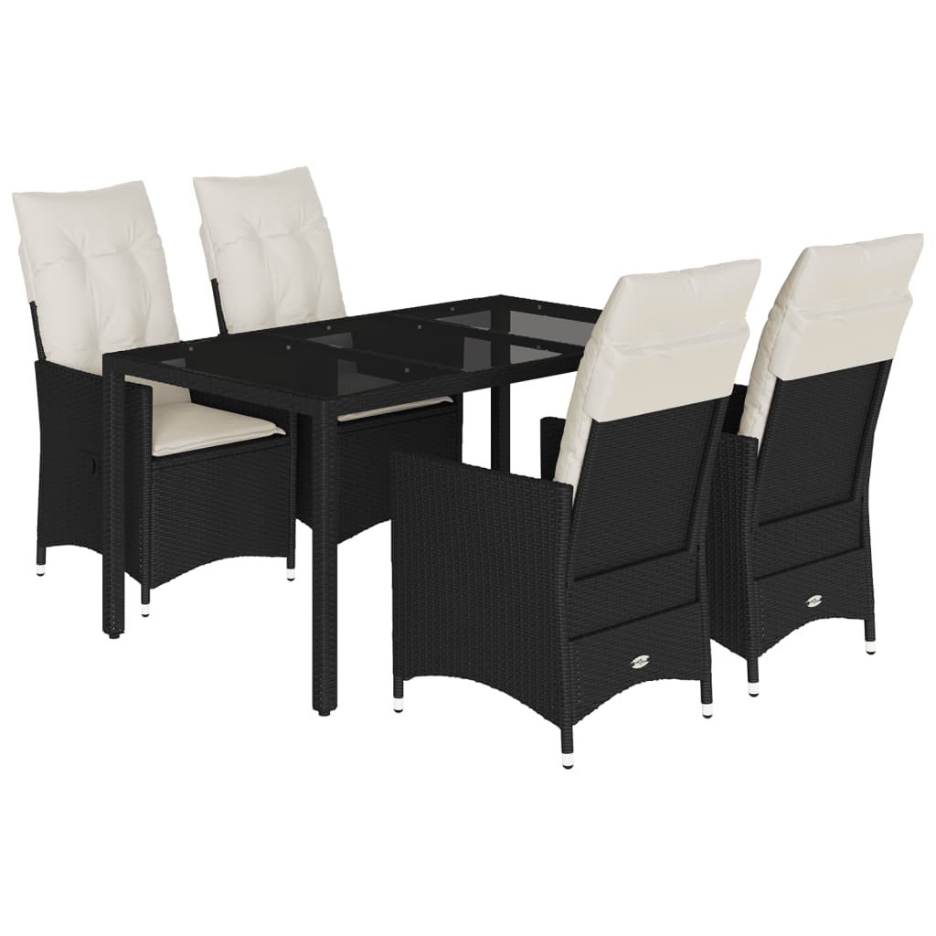 Set da Pranzo da Giardino 5 pz Nero con Cuscini in Polyrattan