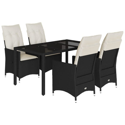 Set da Pranzo da Giardino 5 pz Nero con Cuscini in Polyrattan - homemem39