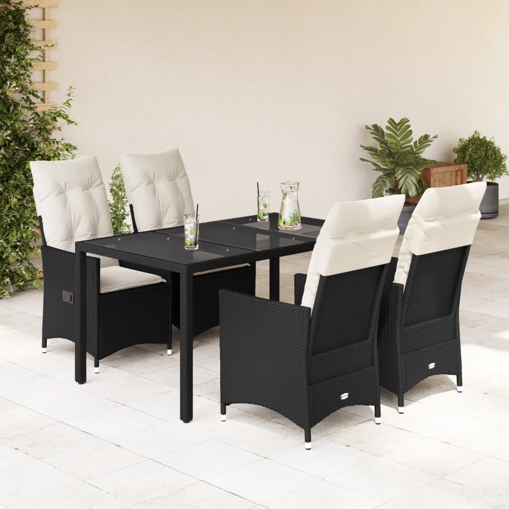 Set da Pranzo da Giardino 5 pz Nero con Cuscini in Polyrattan - homemem39