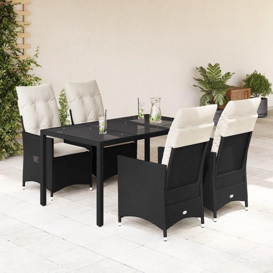Set da Pranzo da Giardino 5 pz Nero con Cuscini in Polyrattan - homemem39