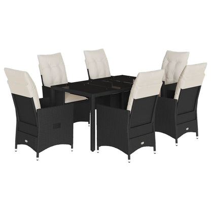 Set da Pranzo da Giardino 7 pz Nero con Cuscini in Polyrattan - homemem39