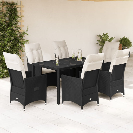 Set da Pranzo da Giardino 7 pz Nero con Cuscini in Polyrattan - homemem39