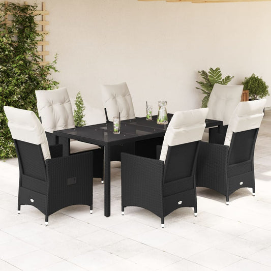 Set da Pranzo da Giardino 7 pz Nero con Cuscini in Polyrattan - homemem39