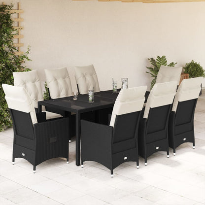 Set da Pranzo da Giardino 9 pz con Cuscini Nero in Polyrattan - homemem39