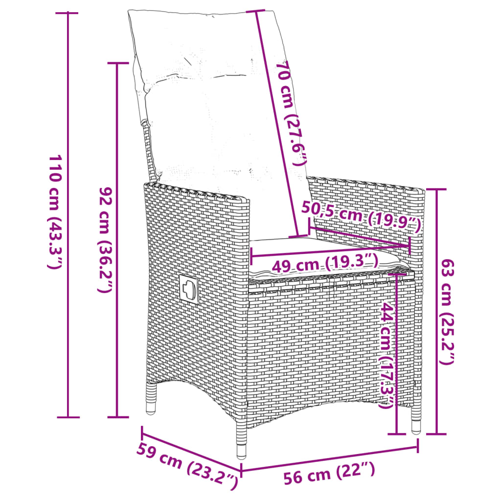 Set da Pranzo da Giardino 7 pz Nero con Cuscini in Polyrattan