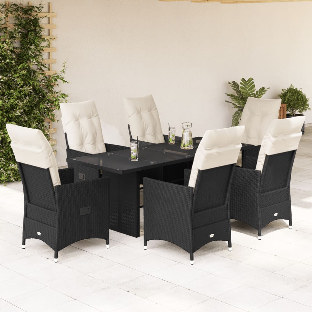 Set da Pranzo da Giardino 7 pz Nero con Cuscini in Polyrattan - homemem39